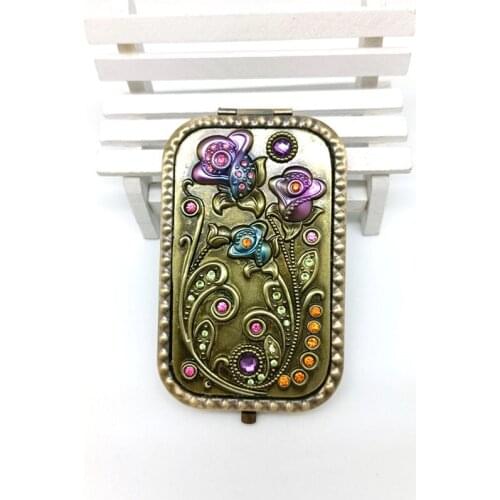 Enameled Metal Portable Mirror Birthday Gifts Flower Design Wedding Favor