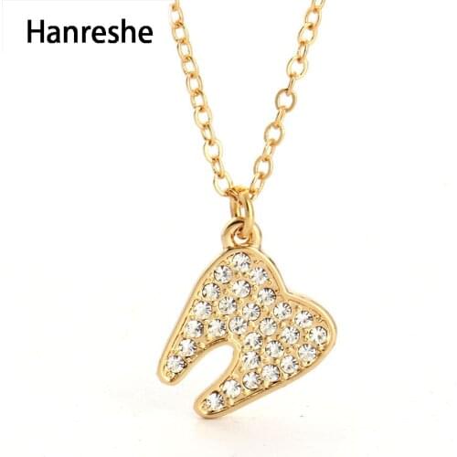 Hanreshe Crystals Tooth Pendant Necklace Gold Silver Color Plated Jewelry Medicine Graduation Nurse Gift Necklace Women