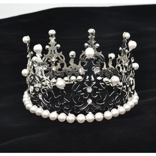 Trendy Wedding Crown Baroque Rhinestone Pearl Crown Headband Silver Crown Wedding Hair Cake Topper Decor Accessories
