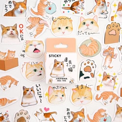 46pcs /Box Cute Cat Cartoon Animals Sticker Paper Girl Generation Diary Scrapbooking Planner Decoration Stationery Stickers