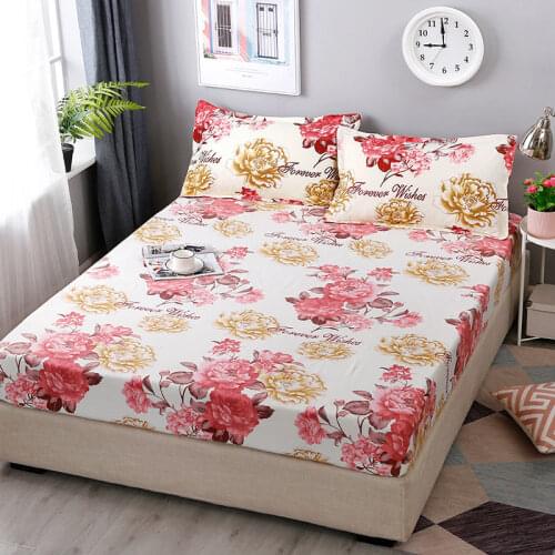 Printing Brushed Fitted Sheet Mattress Cover With Elastic Band Soft Bedding Linens Home Textile Anti-Slip Mattress Cover
