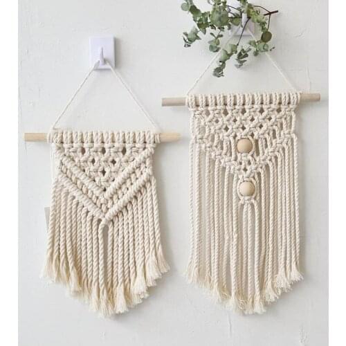 Nordic Macrame Wall Hanging Hand-woven Cotton Small Wall Tapestry Childrens Room Headboard Photo Props Boho Decor