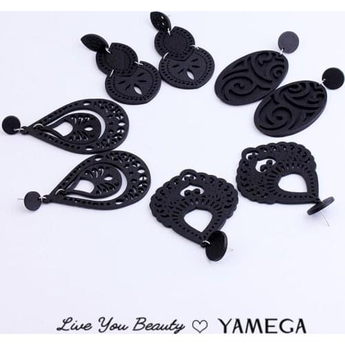 New Vintage Wooden Black Earrings Statement Popular Hollow Personality Style Fashion Boho Jewelry Drop Earring For Woman Gifts