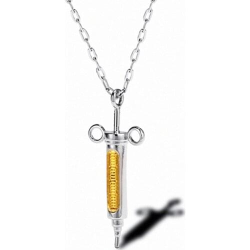 Necklace for women nurse Syringe pendant stainless steel hip hop statement necklace fashion chain necklace jewelry on the neck