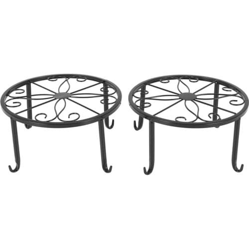 12-inch heavy pot plant stand, set of 2, art forged pot Trivet, solid iron pot holder, decorative garden pot holder, black