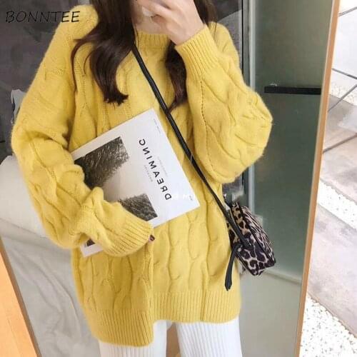 Pullovers Women Basic Pure Autumn Vintage Simple Fashion Ulzzang Ladies Sweater All-match Daily Popular Teens Knitwear College