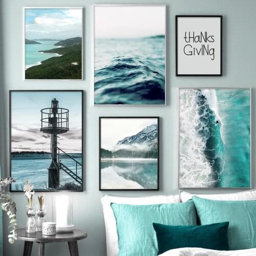 Blue Sea Wave Lighthouse Beach Seascape Wall Art Canvas Painting Nordic Posters And Prints Wall Picture For Living Room Decor