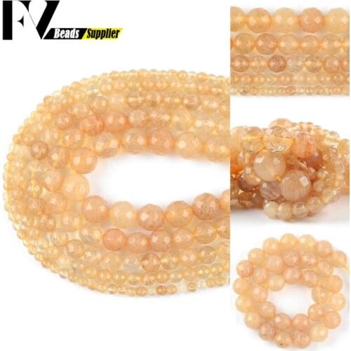 4-12mm Synthetic Citrines Stone Loose Faceted Spacer Round Beads For Jewelry Making DIYBracelets Necklace Needlework 15"