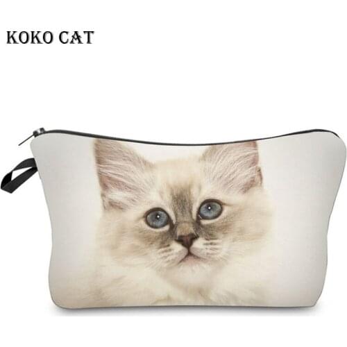 Ladies Cosmetic Bag Cases Brushes Necessaries for Women Toiletry Cat Printing Travel Organizer Clutch Bag Key Pouch Girl Make Up