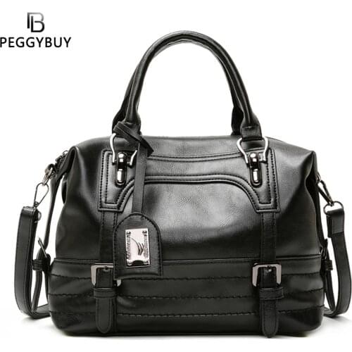 Retro Women Pure Color Shoulder Bags Female PU Leather Top-handle Handbags Large Capacity Shoulder Messenger Bags