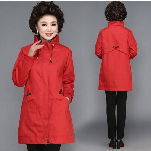 Mothers Windbreaker Mid-Length Spring Autumn Velvet Thicken New Plus Cotton Middle-Aged Noble Eelderly Big Size Lady Jacket