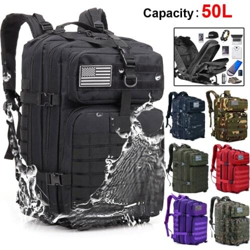 50L Large Capacity Men Army Military Tactical Backpack 3P EDC Molle Pack Waterproof Bug Rucksack Hiking Camping Hunting Bags