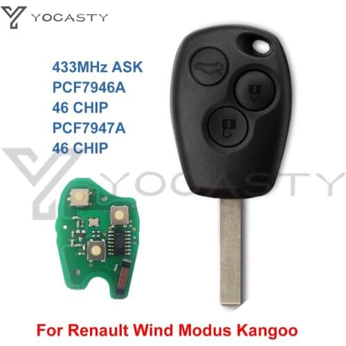 YOCASTY VA2 Remote Car Key Fob Replacement For Renault Wind Clio Modus Kangoo Master Twingo 2004 - 2016 433Mhz PCF7946A PCF7947A