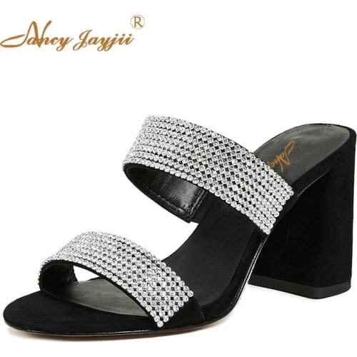Women Slippers Crystal 2019 Summer Ladies Outside Indoor Bling Chunky Heels Shoes Woman Beach Concise Leisure