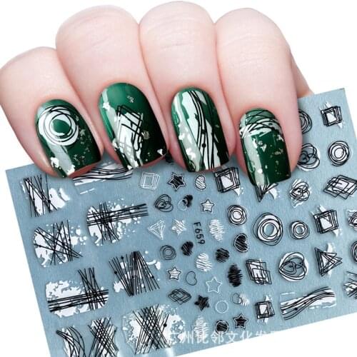 1 Sheet Summer Time Series Decals Stickers Black White Leaves Pattern 3D Self-Adhesive Nail Art Decal Wraps Manicutre Foils