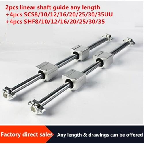 2pcs round linear rail-8/10/12/13mm，4pcs SCSUU linear bearing housing ，4pcs SHF linear rail clamp