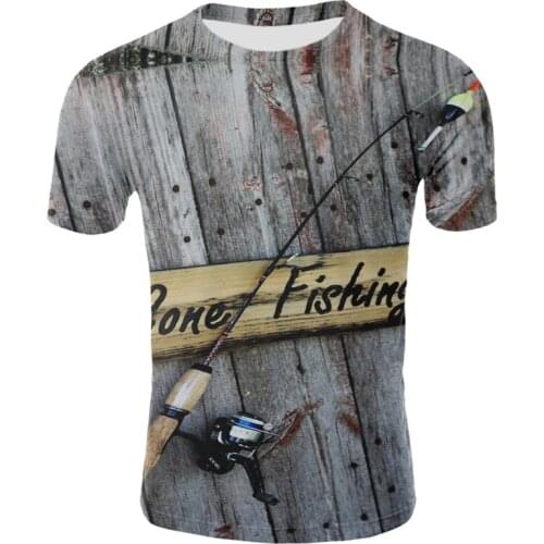 2021 fishing pattern 3d T-shirt mens and womens T-shirt 0-neck outdoor fishing rod printing mens casual fashion T-shirt