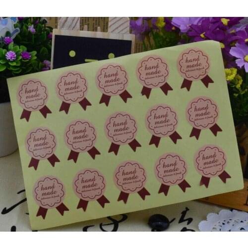 300pcs HandMade Pink Medal Shape Seal Sticker baking package paper tags labels