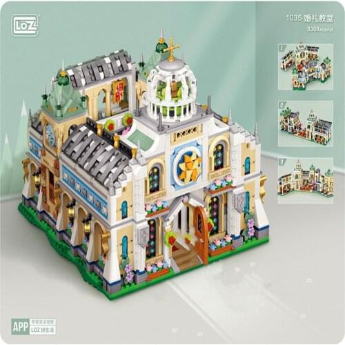 3308PCS LOZ MINI Blocks/Loques wedding chaple station wagon Four kinds of deformation display multiple folding ways lover gifts