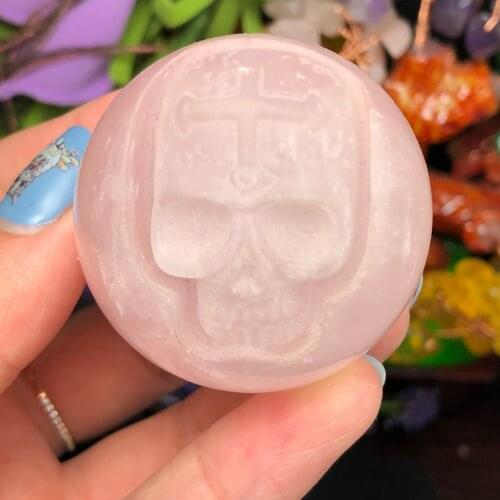 AAAAA+++Natural unique style rose crystal ball cross skull, super cool reiki cure, beautiful furnishings