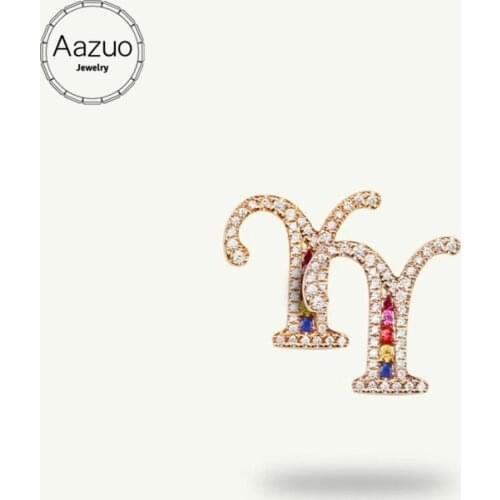 Aazuo 18K Jewelry Rose Gold Natural Coloured Gemstone Real Diamond Initial Lucky 26 Letters Stud Earring gifted for Women Trendy