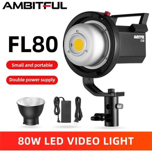 AMBITFUL FL80 80W 5600K LED Video Light Version 2 Daylight Balanced CRI96 TLCI 95+ 5 Pre-Programmed Lighting Effect Bowens Mount