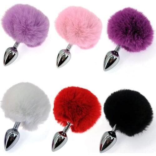 Anal Toy Butt Plug with Crystal Jewelry Smooth Touch Stainless Steel Bunny Tail Anal Plug Anal Sex Toys for Woman Men Gay