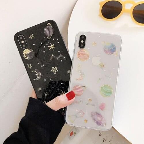 For IPhone 12 Pro Case Glitter Bling Star Moon Phone Case for IPhone 12 11 Pro Max XR X XS Max 7 8 Plus Soft Epoxy Phone Cover