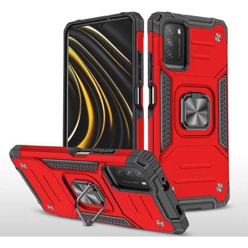 For POCO M3 Armor Shockproof Case for Xiaomi POCO M3 Luxury Drop Protective Defender Magnet Holder Ring Case Cover