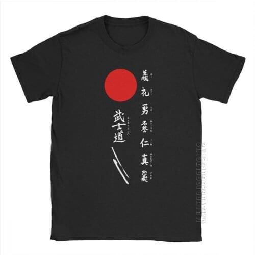 Bushido And Japanese Sun T Shirt For Men Vintage Pure Cotton High Street Tees Round Neck T-Shirt Printed Clothing Plus Size