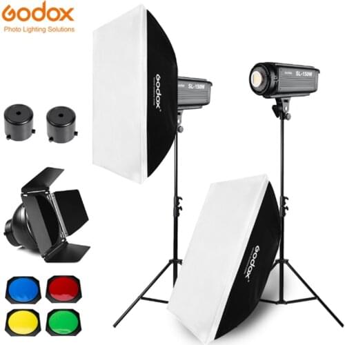 Godox SL-150W 2x 150W Studio LED Continuous Photo Video Light With Softbox, Light Stand,Honeycomb Grid For Photography Video