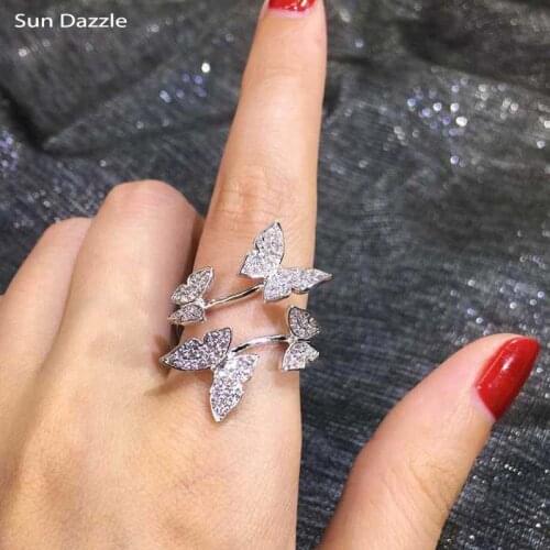 Copper Rings for Women 60% Silver Cubic Zircon Butterly Punk Rock Fashion Female Finger Ring