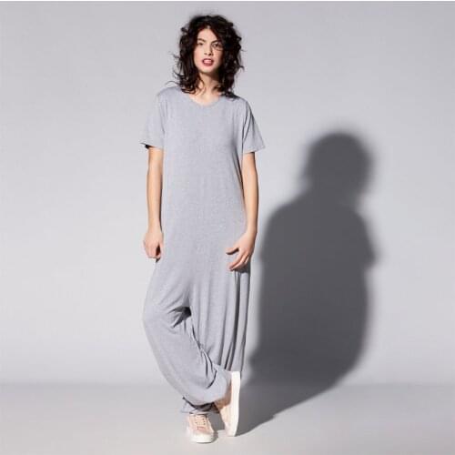 Solid Gray/Black long sleeve jumpsuit women elastic Simple Low-Slung Crotch sportwear Playsuits Ladies slim rompers streetwear
