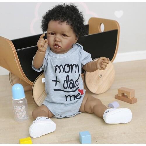 22 Inch Full Silicone Body Pouting Baby Doll black skin bebe reborn boy Realistic toddler doll toys For Kid Birthday Gift