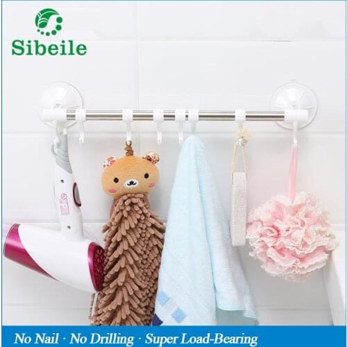 SBLE Bathroom Kitchen Wall 7 Hooks Powerful Vacuum Suction Cup Hanger Hooks For Home Decorate Robe Hooks Towel Racks 44cm