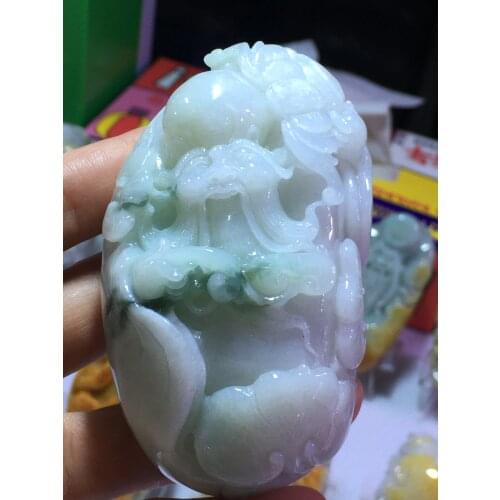 Natural Myanmar jade A HandCarved Buddha longevity jadeite jade green jade pendant jade necklace pendants jewelry necklaces