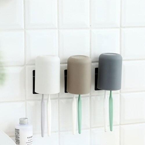 Plastic Toothbrush Holder With Gargle Cup Wall Suction Cups Rack Shaver Tooth Brush Dispenser Bathroom Accessories Set