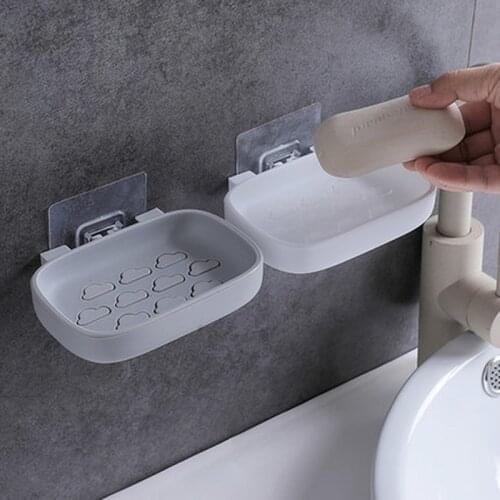 Self-adhesive Double layer Soap Holder No Drilling Wall-mounted Soap dish tray sponge drain rack Bathroom Accessories