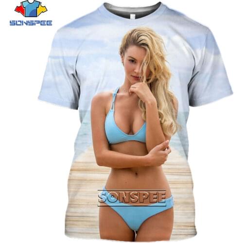 SONSPEE 3D Sexy Bikini Beauty Print T-shirt Summer Beach Semi-naked Goddess Swimming Temptation Oversized Casual Fashion Top