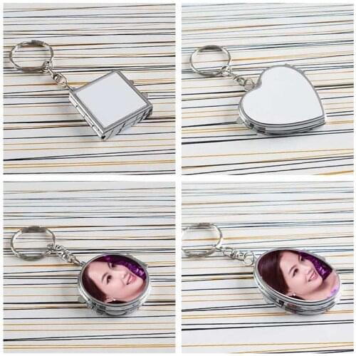 Sublimation metal key ring jewerly for women makeup mirrors keychains for heat transfer printing blank consumable 100pieces/lot
