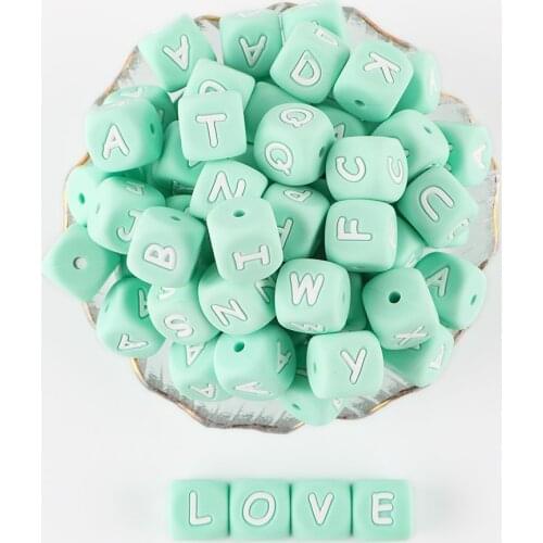 Sunrony 100pcs Green Letter Silicone Beads 12mm Baby Teether Beads Chewing Alphabet Bead For Personalized Name DIY Teething