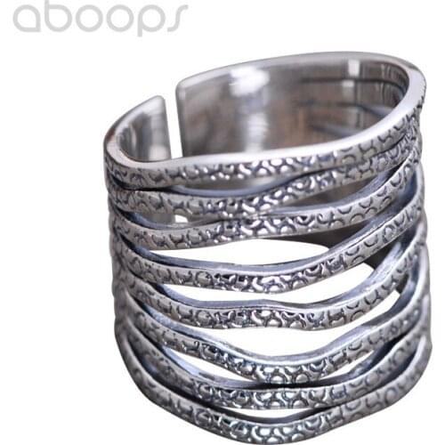 Vintage 925 Sterling Silver Irregular Cuff Ring for Women Girls,Adjustable Size 6-8,Free Shipping