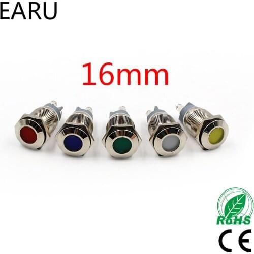 16mm Waterproof IP67 LED Metal Signal Indicator Lamp Light Pilot Warning Power Work 5V 12V 24V 110V 220V Red Blue Green Yellow