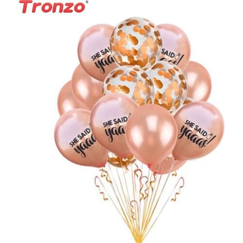 Tronzo 15pcs Confetti Balloons Rose Gold Letter Balloons Wedding Decorations Pink For Bridal Shower Decor Party Supplies 12inch