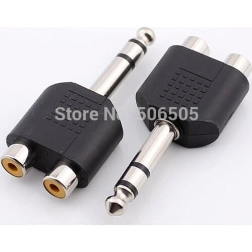 High Quality 6.5mm audio plug to RCA double socket 6.5 Stereo Microphone Adapter 10pcs/lot