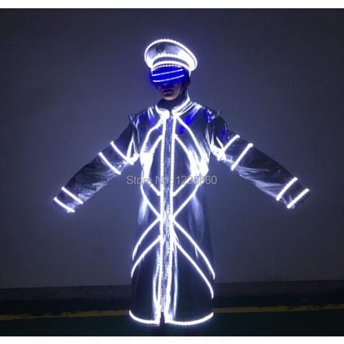 High quality nightclub DJ performance costume ball bar dancing robot fluorescent costume Halloween party lights flashing clothes