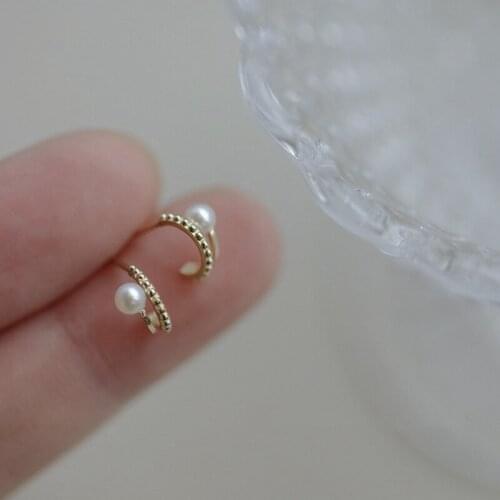 Binmonray 925 Sterling Silver Double Half Circle Pearl Stud Earrings for Women Exquisite Simple Korean Fashion Earrings Jewelry