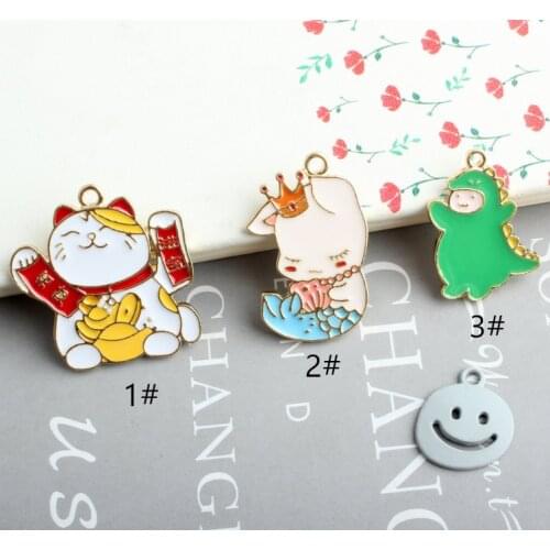 10pcs Cat Shape Charm Enamel Cartoon Charms For Jewelry Making and Crafting Charm Earring Pendant Bracelet Necklace Charms