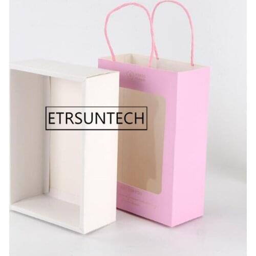 100pcs Pink Paper Bags With Clear Window Flower Bouquet Packaging Bag Gift Hand Box