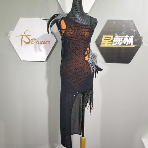 2020 High-End Latin Dance Dress For Girls Diamond-Studded Sexy Oblique Shoulder Dress Adult Latin Dance Competition Dress DN6757